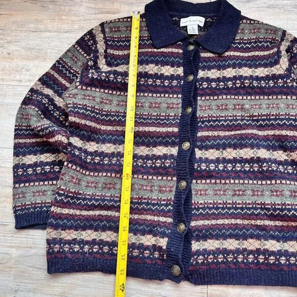 Croft & Barrow Fair Isle Cardigan Eclectic Grandpa Grandma Cottage Navy Button S - Picture 5 of 10